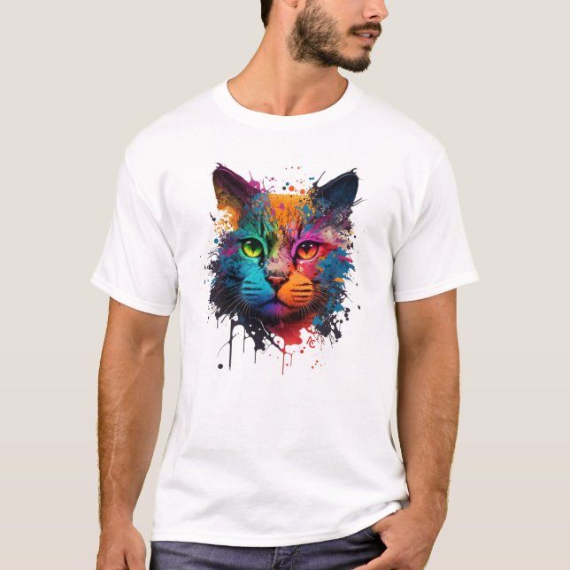 Camiseta Cute Cat Neon Ink Splash T-Shirt (Anverso)