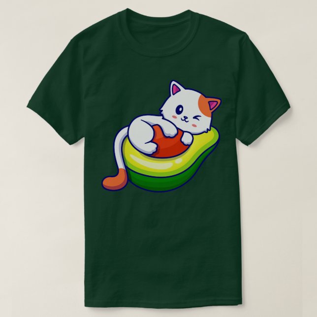 Camiseta Cute Cat On Avocado Fruit Cartoon (Diseño del anverso)