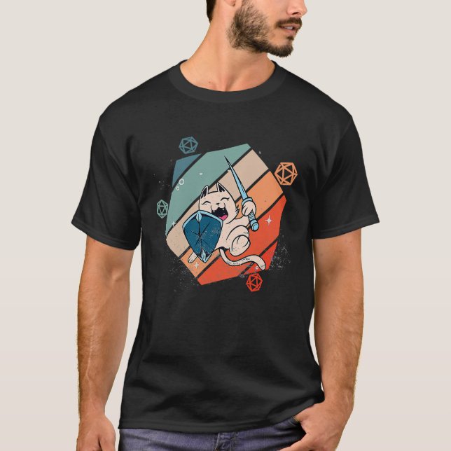 Camiseta Cute Cat Paladin Knight D20 Role Play Tabletop RPG (Anverso)
