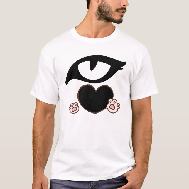 Camiseta Cute Cat Paw Heart with Kawaii Eyes (Anverso)