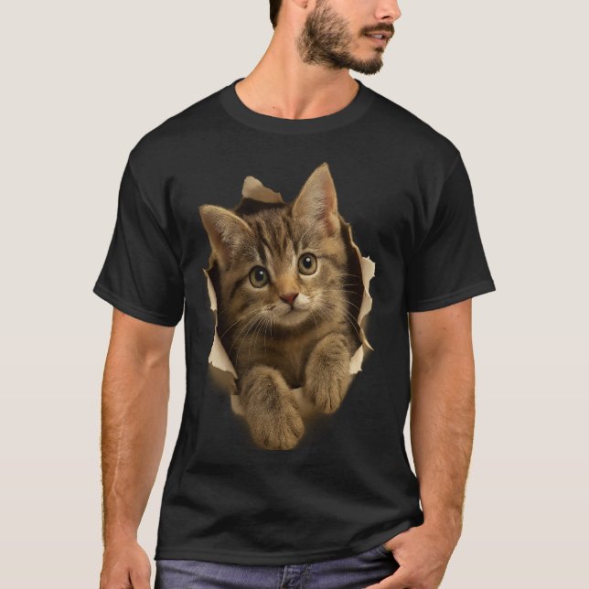 Camiseta Cute Cat Peeking Through Paper Design (Anverso)