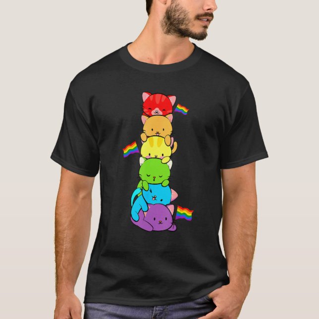 Camiseta Cute Cat Pet  LGBTQ Rainbow LGBT Gay Men Pride Fla (Anverso)