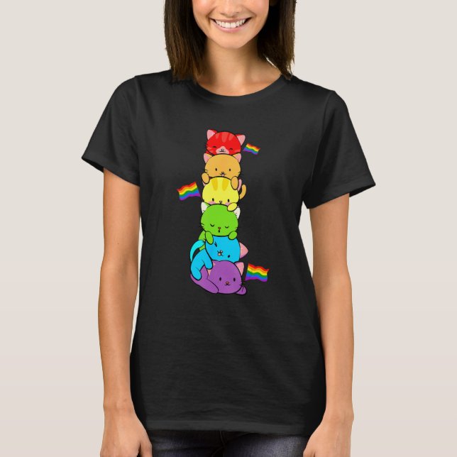 Camiseta Cute Cat Pet  LGBTQ Rainbow LGBT Gay Men Pride Fla (Anverso)