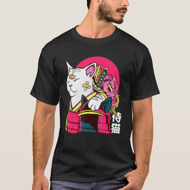 Camiseta Cute Cat Pet Ninja Samurai Japanese Kanji Design (Anverso)
