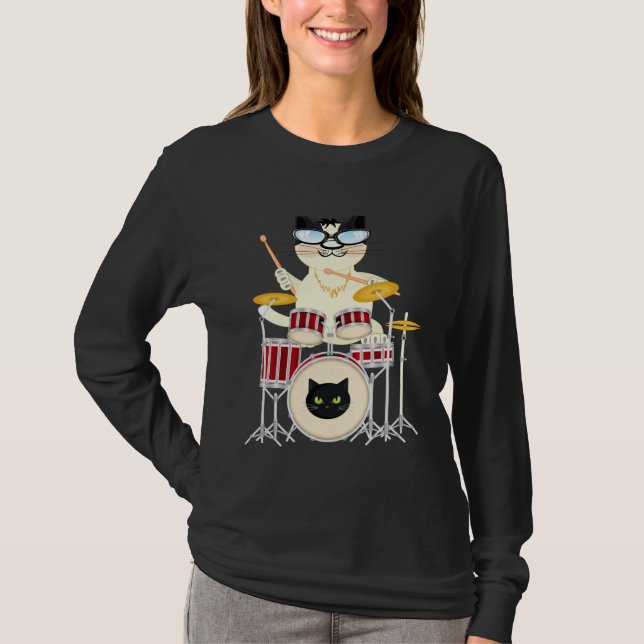 Camiseta Cute Cat Playing Drum Drums & Cats   Drummer (Anverso)