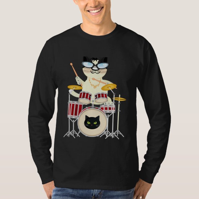 Camiseta Cute Cat Playing Drum Drums & Cats   Drummer (Anverso)