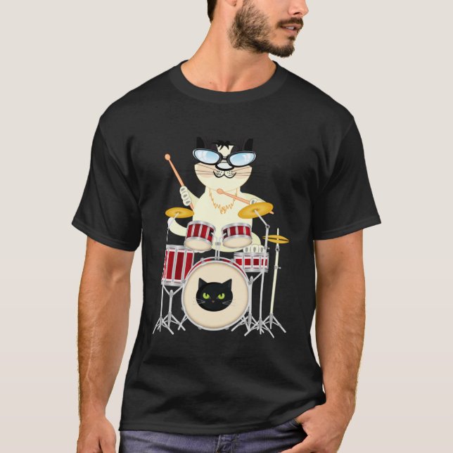 Camiseta Cute Cat Playing Drum Drums & Cats   Drummer (Anverso)