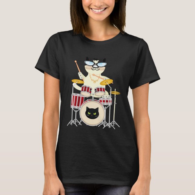 Camiseta Cute Cat Playing Drum Drums & Cats   Drummer (Anverso)