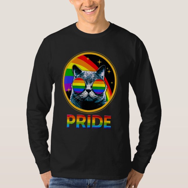 Camiseta Cute Cat Pride Rainbow LGBTQ LGBT Gay Lesbian Prid (Anverso)
