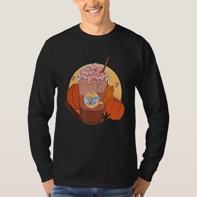 Camiseta Cute Cat Pumpkin Spice Coffee Latte Fall Autumn Se (Anverso)