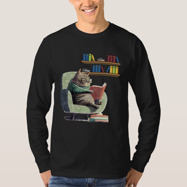Camiseta Cute Cat Reading Book Bookworms Cat  Reading  2 (Anverso)