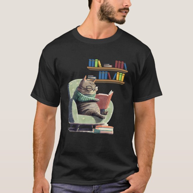 Camiseta Cute Cat Reading Book Bookworms Cat  Reading  2 (Anverso)