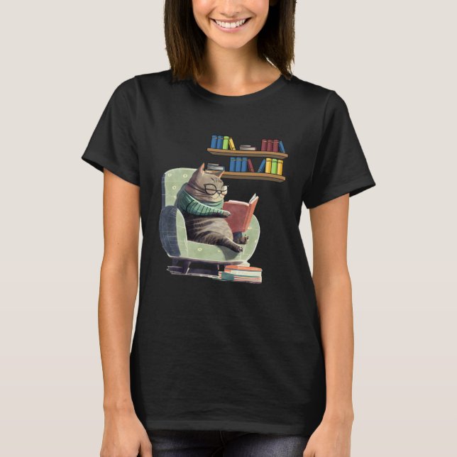 Camiseta Cute Cat Reading Book Bookworms Cat  Reading  2 (Anverso)