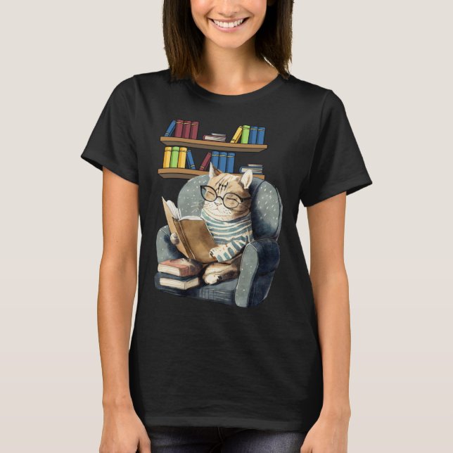 Camiseta Cute Cat Reading Book Bookworms Cat Reading 3 (Anverso)