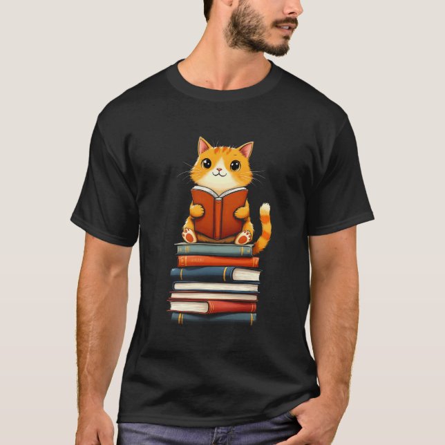 Camiseta Cute Cat Reading Books Lover Pet Lovers Charming B (Anverso)