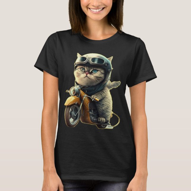 Camiseta Cute cat riding a motorcycle wearing an helmet (Anverso)