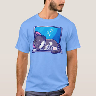 Camiseta Cute Cat Sleeping On Laptop Cartoon