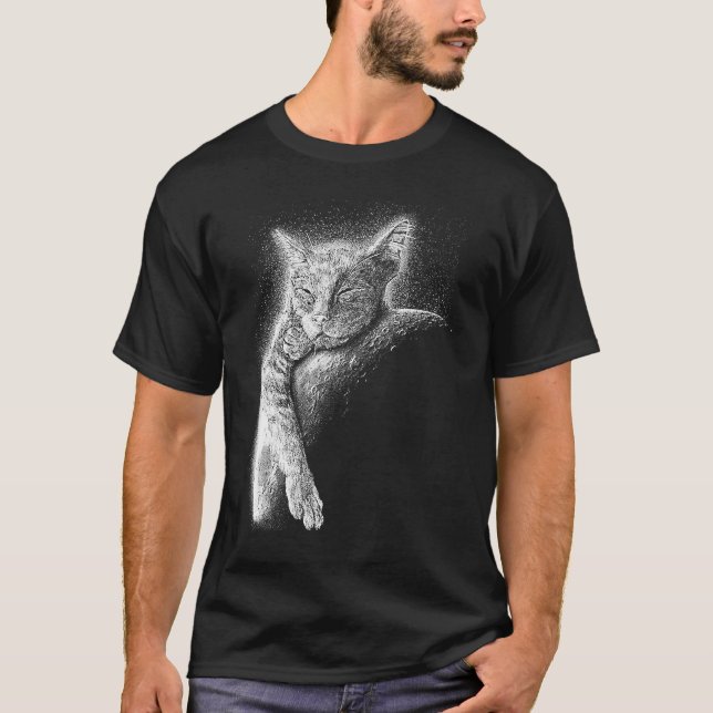 Camiseta Cute Cat Sleeping On The Moon Full Moon Space Kitt (Anverso)