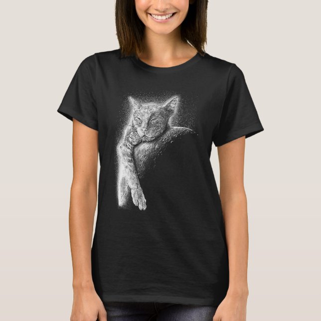 Camiseta Cute Cat Sleeping On The Moon Full Moon Space Kitt (Anverso)