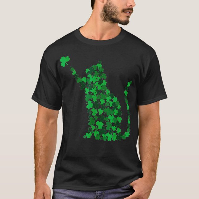 Camiseta Cute Cat St Patricks Day Clover Lucky Cat Mom Sham (Anverso)
