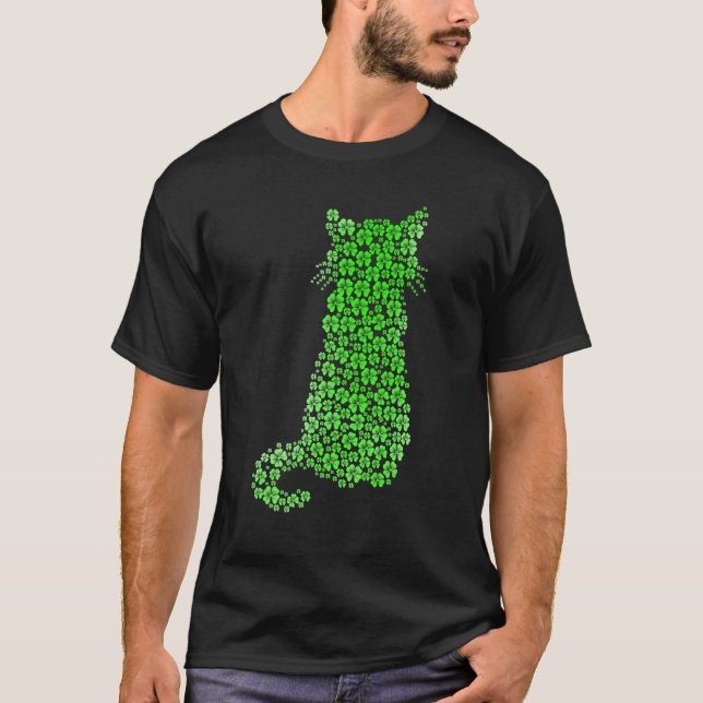Camiseta Cute Cat St Patricks Day Clover Lucky Cat Mom Sham (Anverso)