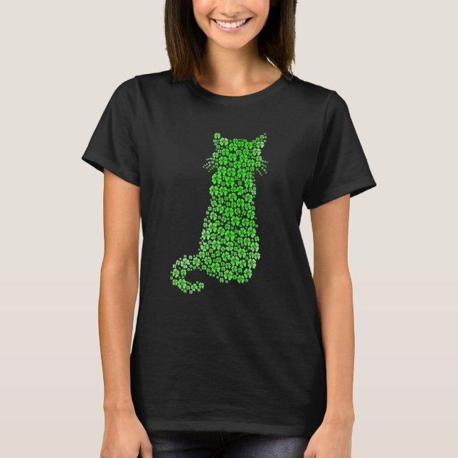 Camiseta Cute Cat St Patricks Day Clover Lucky Cat Mom Sham (Anverso)