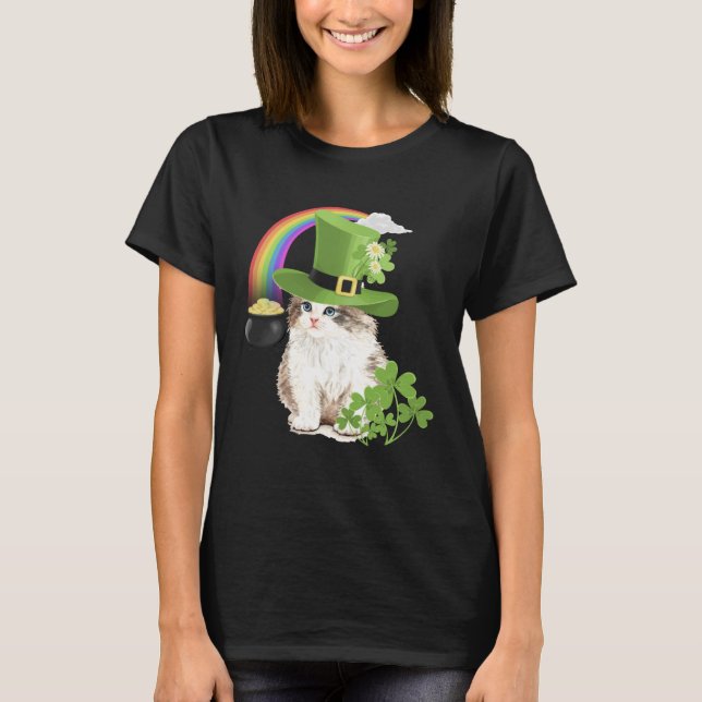 Camiseta Cute Cat  St Patricks Day Shamrock Rainbow Patty K (Anverso)