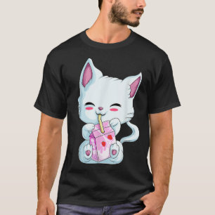 Camiseta Cute Cat Strawberry Milrt Para Mujeres Ch