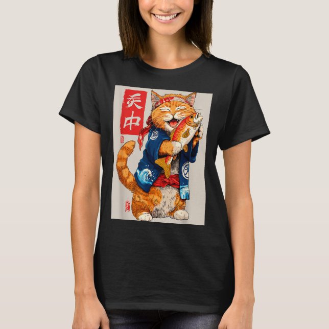 Camiseta Cute Cat Sushi Japanese Food Anime Graphic Tees Me (Anverso)