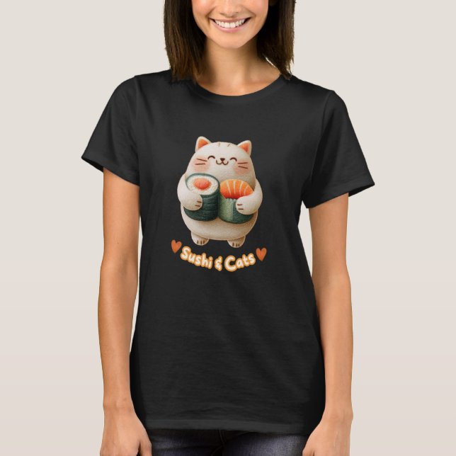 Camiseta Cute Cat Sushi Kawaii Kitty Fan Japanese Foodie (Anverso)