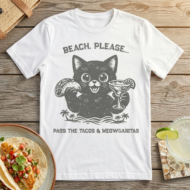 Camiseta Cute Cat & Taco Beach Please Margarita T-Shirt (Subido por el creador)