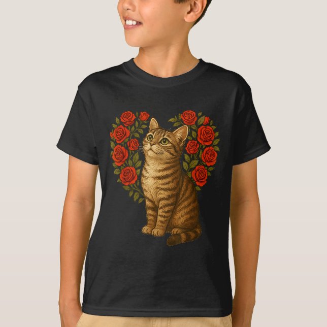 Camiseta Cute Cat Valentines Floral Heart Funny Cat Lovers  (Anverso)