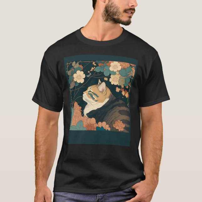 Camiseta Cute Cat Watercolor Botanical Garden Aesthetic Cat (Anverso)