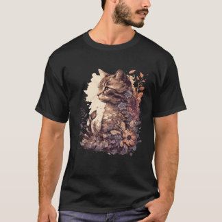 Camiseta Cute Cat Watercolor Botanical Garden Aesthetic Cat