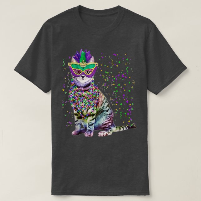 Camiseta Cute Cat Wearing Carnival Mask Mardi Gras Cat Love (Diseño del anverso)