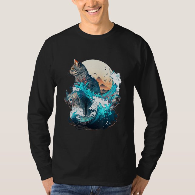Camiseta Cute Cat with a ocaen wave Illustration 1 (Anverso)