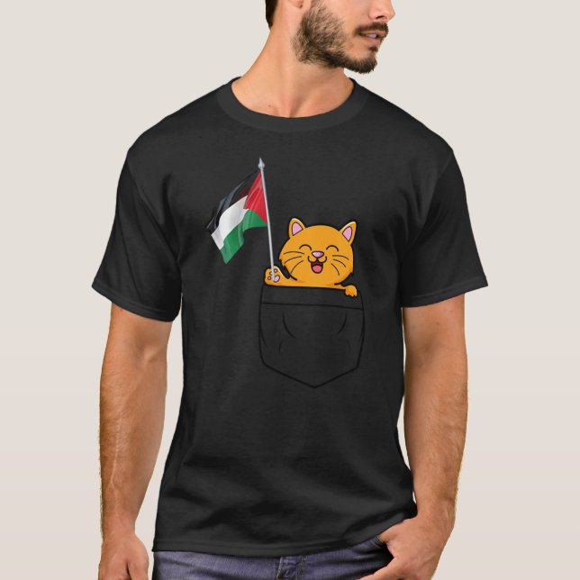 Camiseta Cute Cat with Palestine Flag Palestinian Support A (Anverso)
