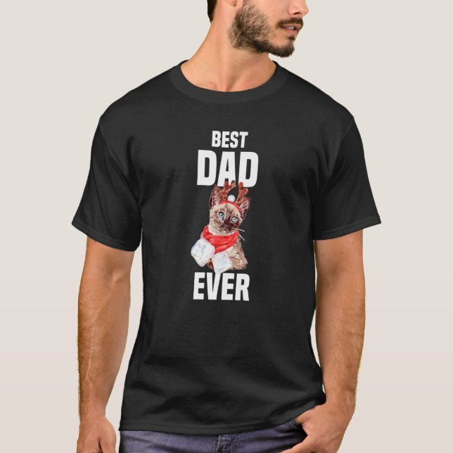 Camiseta Cute cat with reindeer costume Best Dad Ever  (Anverso)