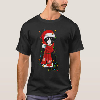 Camiseta Cute Cat with Santa Hat Lights Funny Christmas Tee