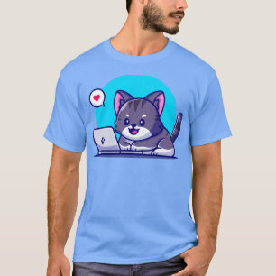 Camiseta Cute Cat Working On Laptop Cartoon