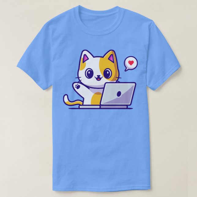 Camiseta Cute Cat Working On Laptop Cartoon3 (Diseño del anverso)