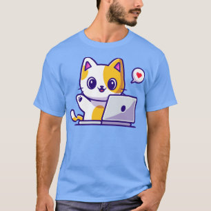 Camiseta Cute Cat Working On Laptop Cartoon3