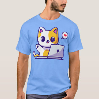 Camiseta Cute Cat Working On Laptop Cartoon3