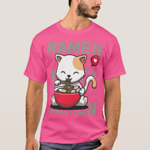 Camiseta Cute Cate Comer Ramen Noodles Kawaii Kittie Eatin