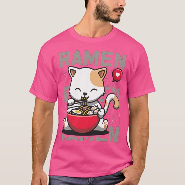 Camiseta Cute Cate Comer Ramen Noodles Kawaii Kittie Eatin (Anverso)