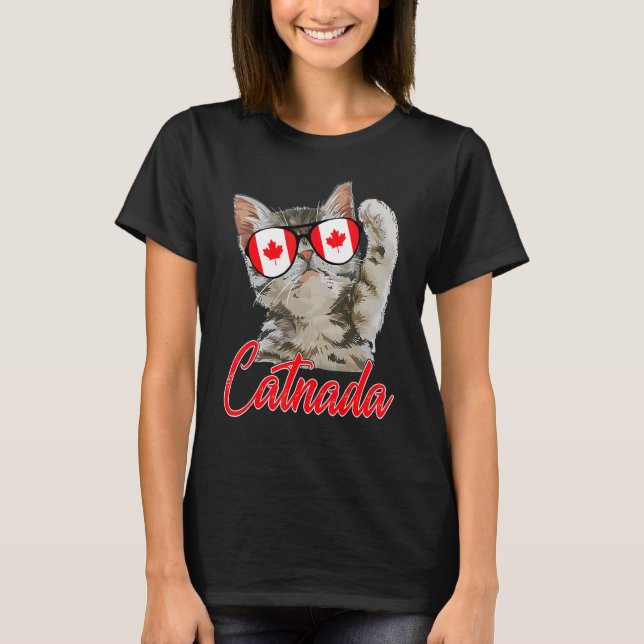 Camiseta Cute Catnada Canadá Cat Maple Leaf Bandera canadie (Anverso)