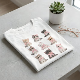 Camiseta Cute Cats Adorable Pink Bow Kittens  
