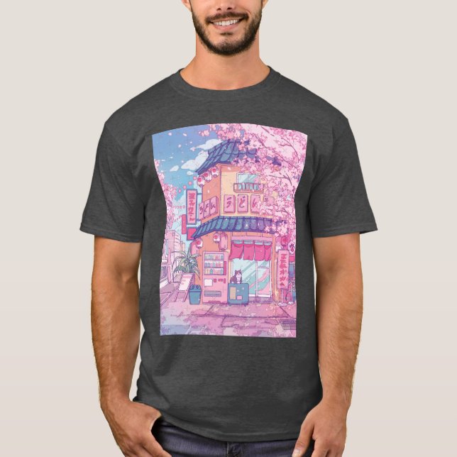 Camiseta Cute cats cafe and the pink cherry trees blossom f (Anverso)