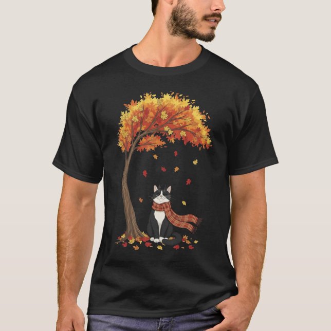 Camiseta Cute cats lover Tuxedo cat Fall Autumn (Anverso)