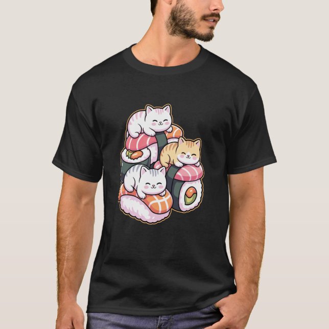 Camiseta Cute Cats on Sushi Kawaii Art Food Lover (Anverso)